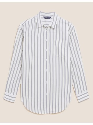 Bílá dámská pruhovaná prodloužená košile z čisté bavlny Marks & Spencer