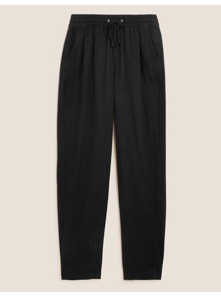 Kalhoty ke kotníkům s vysokým podílem lnu, mírně zúženého střihu Marks & Spencer černá