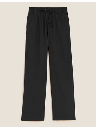 Kalhoty se širokými nohavicemi s vysokým obsahem lnu Marks & Spencer černá