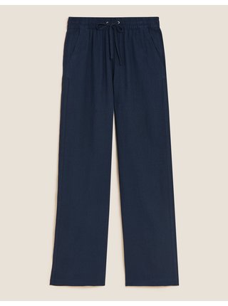 Kalhoty se širokými nohavicemi s vysokým obsahem lnu Marks & Spencer námořnická modrá
