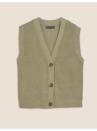 Texturované pletené tílko s vysokým obsahem bavlny a výstřihem do V Marks & Spencer zelená