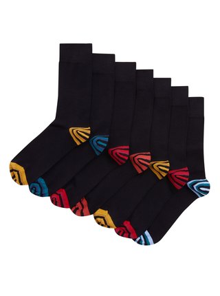 7 párů proužkovaných ponožek Cool & Fresh™ s vysokým podílem bavlny Marks & Spencer černá