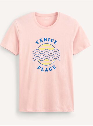 Růžové pánské tričko Celio Pecruises Venice 