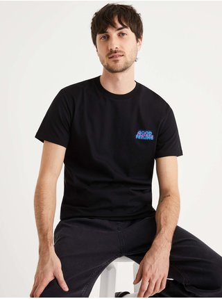 Černé pánské tričko s potiskem na zádech Celio Ateneon 