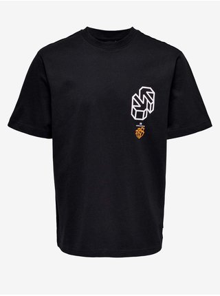 Černé vzorované tričko ONLY & SONS Kurt