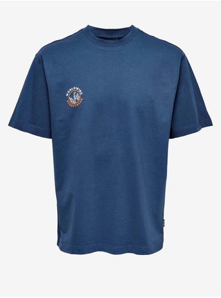 Modré vzorované tričko ONLY & SONS Kurt