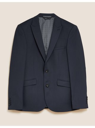 Tmavě modré pánské přiléhavé sako se strečem Marks & Spencer