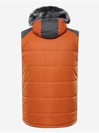 Oranžová pánská prošívaná vesta s kapucí s umělým kožíškem JARVIS 4
