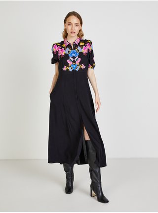 Čierne dámske kvetované košeľové maxi šaty Desigual Grenoble