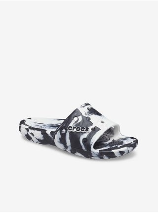Bielo-čierne vzorované šľapky Crocs Marbled Slide