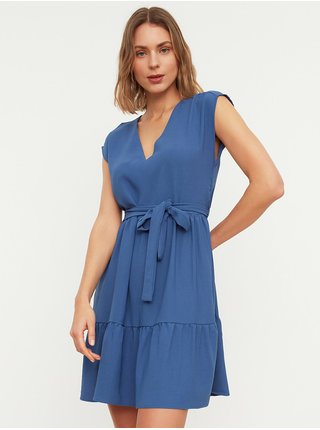 Modré dámske šaty so zaväzovaním Trendyol