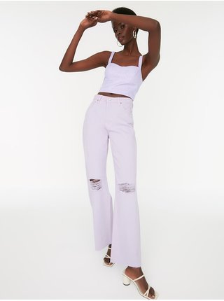 Světle fialové dámské široké džíny s potrhaným efektem Trendyol