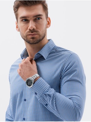 Pánská kostkovaná košile s dlouhým rukávem K622 - nebesky modrá