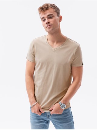 Béžové pánské tričko bez potisku Ombre Clothing S1369
