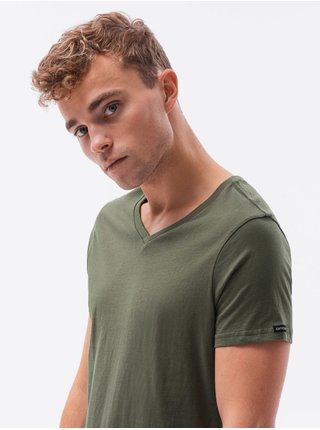 Khaki pánské tričko bez potisku Ombre Clothing S1369