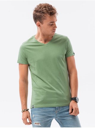 Zelené pánské tričko bez potisku Ombre Clothing S1369