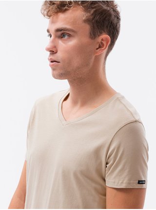 Béžové pánské tričko bez potisku Ombre Clothing S1369