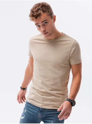 Béžové pánské tričko bez potisku Ombre Clothing S1370