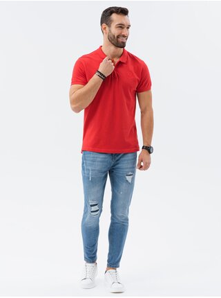 Červené pánské basic polo tričko Ombre Clothing 