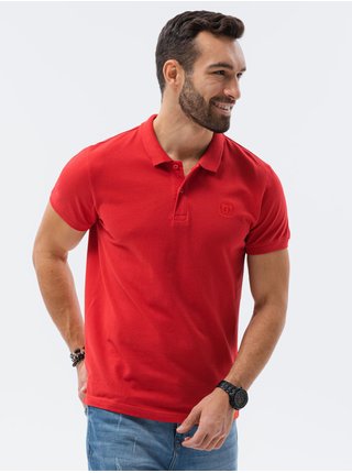 Červené pánské polo tričko bez potisku Ombre Clothing S1374