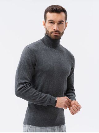 Tmavě šedý pánský svetr s rolákem Ombre Clothing E179 basic basic