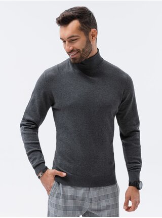 Tmavě šedý pánský svetr s rolákem Ombre Clothing E179 basic basic