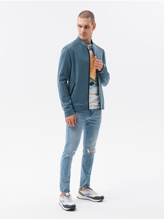 Modrá pánska mikina na zips bez kapucne Ombre Clothing