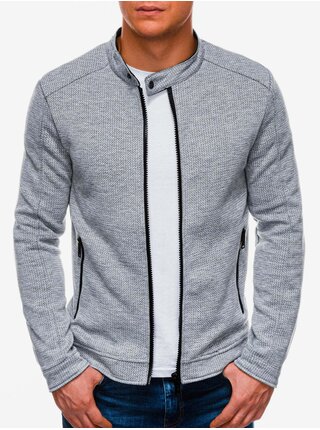 Šedá pánská mikina na zip bez kapuce Ombre Clothing