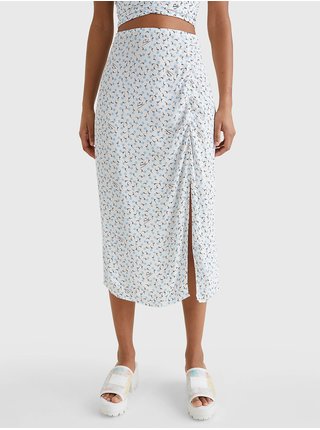 Bílá dámská vzorovaná midi sukně s rozparkem Tommy Jeans