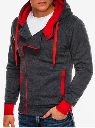 Pánská mikina na zip s kapucí B297 - grafitová/červená