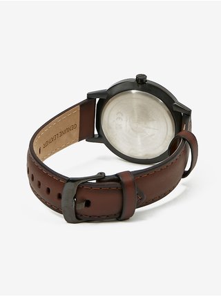 Hnědé pánské hodinky s koženým páskem Armani Exchange Cayde