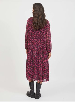 Černo-růžové dámské květované midi šaty VILA Astillan