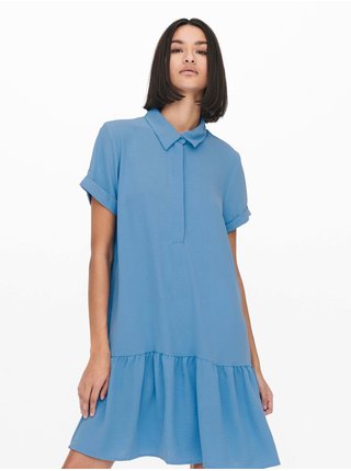 Modré košilové šaty s volánem Jacqueline de Yong Lion