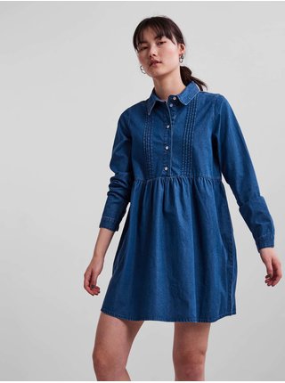 Modré rifľové košeľové šaty Pieces Heva