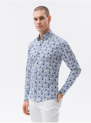 Bílo-modrá pánská košile Ombre Clothing K612