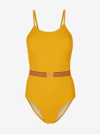 Žlté dámske rebrované jednodielne plavky s opaskom O'Neill Sassy