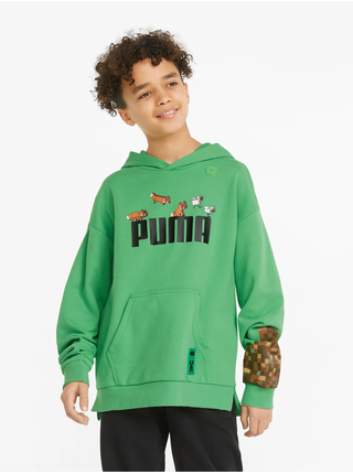 Zelená klučičí mikina s kapucí Puma x MINECRAFT