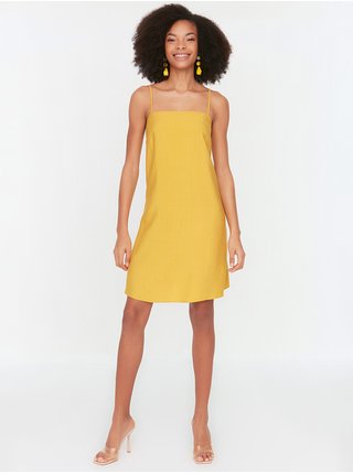 Žluté dámské krátké šaty na ramínka Trendyol
