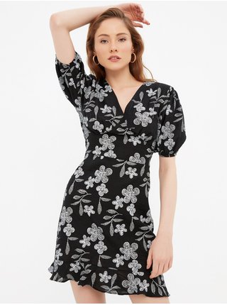 Černé dámské květované krátké šaty Trendyol