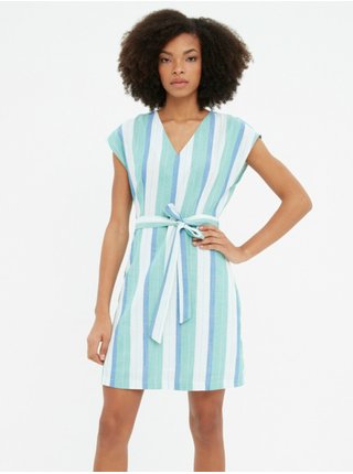 Bílo-modré dámské pruhované krátké šaty se zavazováním Trendyol