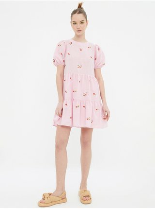 Růžové dámské vzorované krátké šaty Trendyol