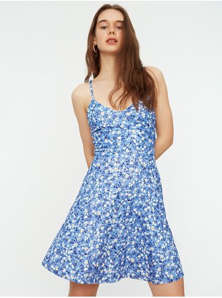 Modré dámské květované šaty na ramínka Trendyol