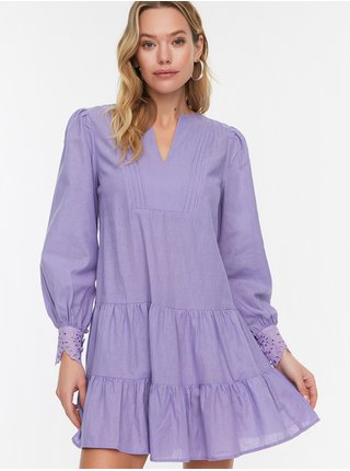 Světle fialové dámské šaty s balonovými rukávy Trendyol