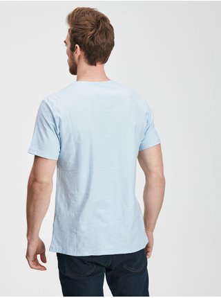 Světle modré pánské tričko s asymetrickým výstřihem Celio Ateterus 