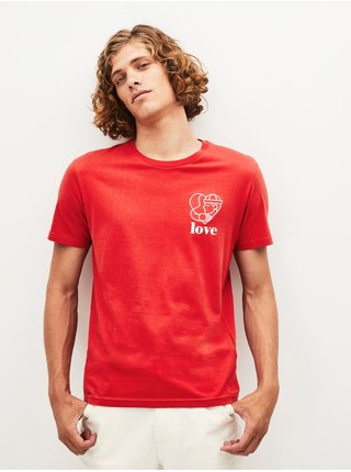 Červené pánské tričko Celio love Pebridge 