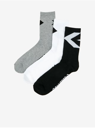 Sada tří párů ponožek v šedé, bílé a černé barvě Converse