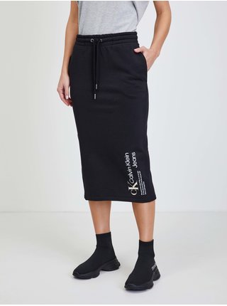 Čierna dámska tepláková midi sukňa s rozparkom Calvin Klein Jeans