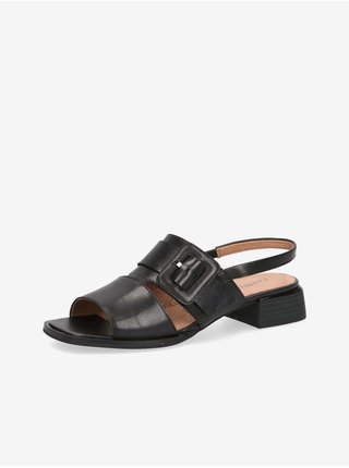 Černé dámské kožené sandály na podpatku Caprice