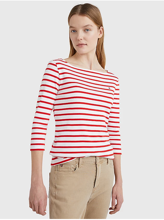 Bílo-červené dámské pruhované tričko Tommy Hilfiger