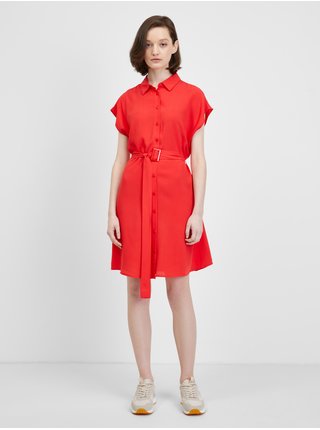 Červené dámské košilové šaty s páskem Trendyol